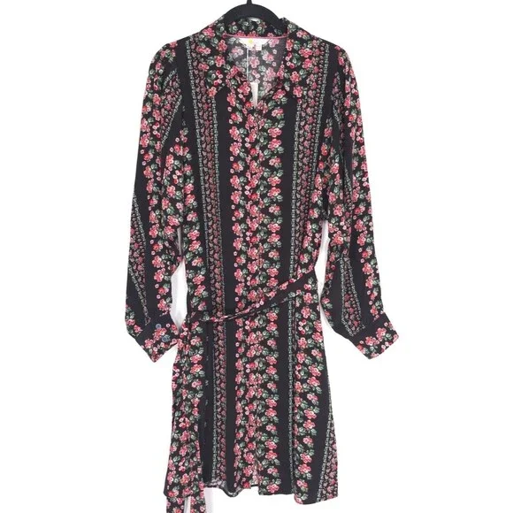 Boden New Shirt Dress Size 8L Marcia Jersey Black Red Floral Tie Waist D0478 - joarbit.com Boden New Shirt Dress Size 8L Marcia Jersey Black Red Floral Tie Waist D0478 - joarbit.com